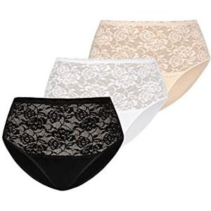 Teyli Dames Knickers Hoge Taille Slips Katoen Bloemen Kant Volledig Comfort Ademend Stretch Slipje Violetta, zwart wit beige, 24