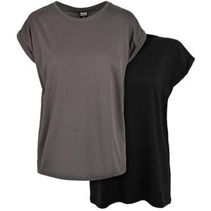 Urban Classics Dames Dames Ladies Extended Shoulder Tee 2-Pack T-shirt, Dark Shadow+Black, M