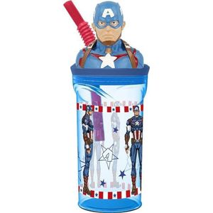 Marvel Kinderbeker Avengers Captain America 360 ml met rietje en 3D-figuur