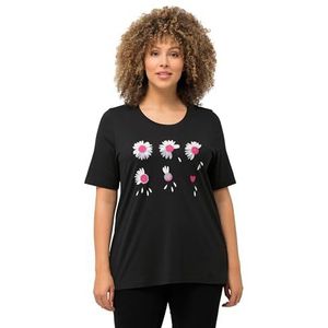 Ulla Popken, Dames, grote maten, T-shirt met bloemenmagie, zwart, 58-60