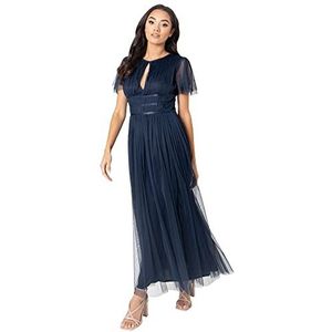 Anaya with Love Dames Midaxi Jurk voor Vrouwen Hoge Taille Sleutelgat Korte Flutter Mouw Crew Hals voor Bruiloft Gast Bruidsmeisjes Prom Marineblauw Maat 20, Donkerblauw, 46