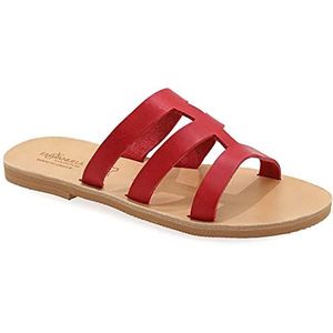 38 Koraalrood Emmanuela sandalen in Griekse stijl, handgemaakte platte lederen sandalen met open tenen, hoge kwaliteit zomerschoenen voor vrouwen, slip op dwarsriem schuif sandalen