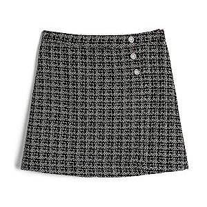 Koton Girls Tweed Mini Rok Button Detail Elastische Tailleband, 9C9 (Black Check), 7-8 Jaar