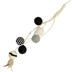 Bobby Bille Krabpaal kattenspeelgoed van gerecycled touw, met ballen en veren, om op te hangen, zwart, 52 cm