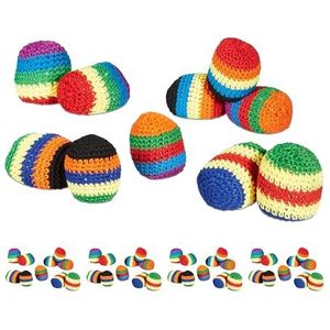 Relaxdays footbags, set van 10, gehaakte ballen, Ø 5,5 cm, gevulde jongleerballen, kinderen & volwassenen, meerkleurig