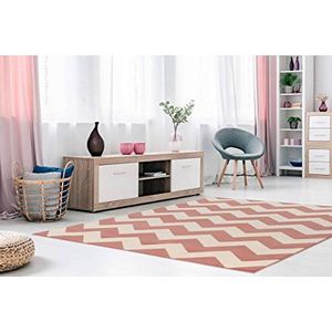 One Couture Tapijt Zig Zag Patroon Patroon Scandi Design Tapijten Elfenbein Cream Pink - Ivoor/Roze, 160cm x 230cm