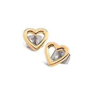 Boccia Oorstekers in hartvorm van gepolijst zuiver titanium, in de kleur: zilver met vergulde details, afmetingen: lengte: 8 mm, breedte: 8,5 mm, 05029-02