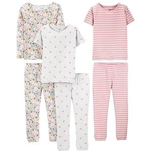 Simple Joys by Carter's Baby-Girls 6-delige katoenen pyjamaset met knusse pasvorm, pyjamaset, Bloemen/Streep, 5 Jaar