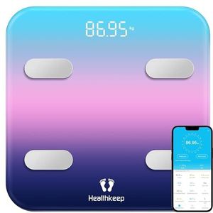 Healthkeep Personenweegschaal, impedantiemeter, verbonden weegschaal, wifi en bluetooth, personenweegschaal, groot display met 13 analyses van de lichaamssamenstelling, app inbegrepen, capaciteit 180