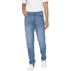 Trendyol Herren Mittlerer Bund Straight Jeans voor heren, Blauw, 36