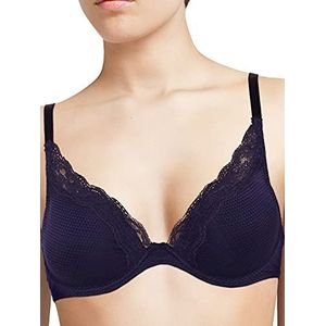 Passionata - Brooklyn Plunge-BH - modern design met grafische tule - diepe hals - zachte en ultralichte schalen - onwaarneembaar onder kleding, Bleu Nocturne, 70C