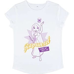 Disney Dames Princesses Rapunzel Pop Organic Rolled Sleeve T-Shirt, Wit, L, wit, L