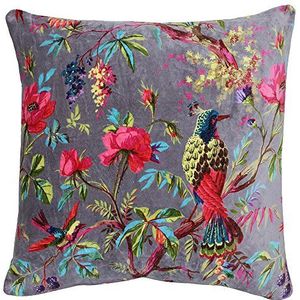 Riva Paoletti Paradise Vierkante Kussenhoes - Nertsen Paars - Kleurrijke Vogelprint - Faux Fluwelen Stof - Machine Wasbaar - 100% Katoen - 50 x 50 cm (20"" x 20"") - Ontworpen in het Verenigd Koninkrijk