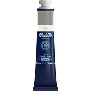 Lefranc Bourgeois 301857 Fijne olieverf van uitstekende kwaliteit, lichtecht met een gelijkmatige consistentie, tube van 200 ml, ideaal voor spieraammen, canvas, schilderbord - Zilveren tint