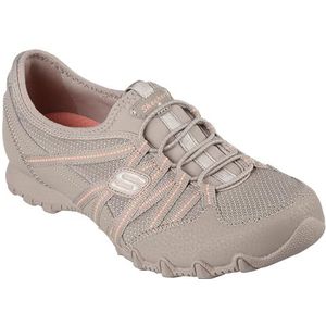 Skechers Dames Bikers LITE RELIVE, Taupe Mesh/Duraleather/Coral Trim, 3 UK, Taupe Mesh Duraleather Coral Trim, 36 EU