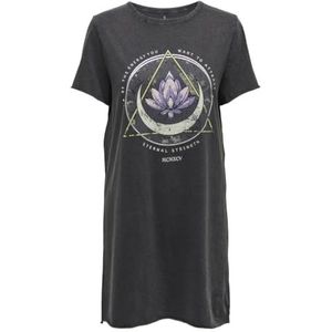 ONLY Lange katoenen zomerjurk met korte mouwen voor dames, Zwart/Print: Lotus, XXS