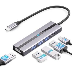 AEARJOHN USB C Hub (5 in 1) aluminium behuizing, type C naar USB-C PD100W, HDMI 4K, USB 3.0, 2 x USB 2.0