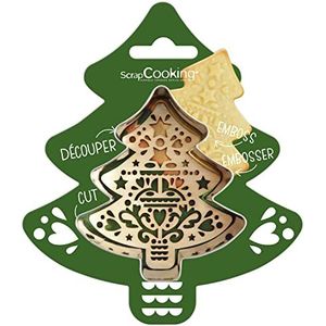 ScrapCooking - Uitsteekvormen + reliëfsjabloon, hout, dennenhout – uitsteekvorm Kerstmis van roestvrij staal voor reliëf koekjes – bakvormen accessoires gezandstraald – 2092