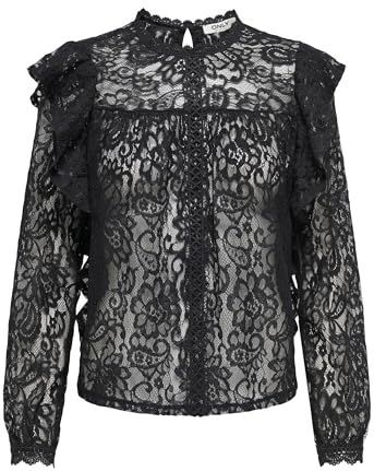 Onlnew - Top - O-hals - Lange Mouwen - Knoopsluiting - Ruche Detail - Regular Fit