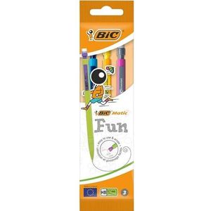 BIC Matic Fun 0,7 mm HB Vulpotloden - Verschillende Kleuren Lichaam, Pak van 3 Stuks