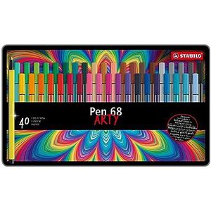 Premium Viltstift - STABILO Pen 68 - metalen etui met 40 stuks - met 40 verschillende kleuren