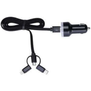 NK Autolader, universele sigarettenaansteker-oplader met twee USB-poorten, 12 V-24 V, 1 A en multifunctionele oplader, 2 adapters voor micro-USB/Lightning (compatibel met elk apparaat)