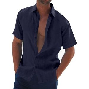 Halfword Linnen hemd heren korte mouwen hemd zomer vrijetijdshemd strandhemd katoen linnen effen shirts