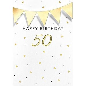 Verjaardagskaart voor 50e verjaardag zwart & goud - wimpelketting - 11,6 x 16,6 cm