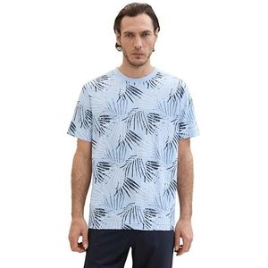 TOM TAILOR Basic T-shirt voor heren met all-over print, 35848 - Blue Big Leaf Design, S