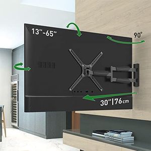 Barkan Lange tv-muurbeugel, 13 - 65 inch Full Motion Articulating - 4 bewegingen platte / gebogen schermbeugel, geschikt voor maximaal 36,2 kg, extreem uitschuifbaar, geschikt voor LED OLED LCD