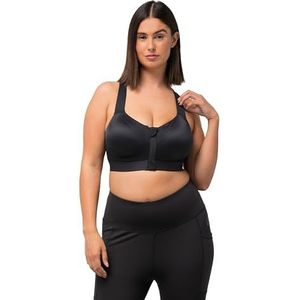 Ulla Popken Womenswear Plus Size Curvy Voorkant Zip Gekruiste Band Sport BH 823174, Zwart, 85C