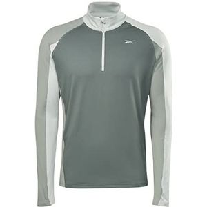 Reebok Heren Running Quarter-Zip T-shirt met lange mouwen, groen, XL, Groen, XL
