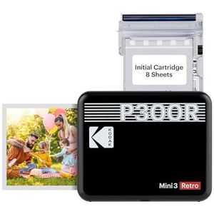 KODAK Mini 3 Retro 4PASS draagbare fotoprinter (7,6 x 7,6 cm) + 8 vellen, zwart