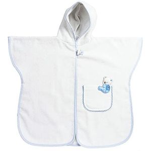 Filet - Badponcho voor baby's en kinderen tot 2 jaar, badjas met capuchon van katoenen badstof, zak van Aida om te borduren, gemaakt in Italië, eenheidsmaat, wit en lichtblauw