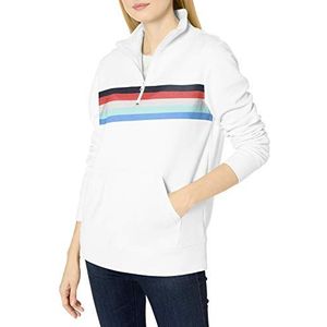 Amazon Essentials Dames Lange mouwen Lichtgewicht Franse Terry Fleece Quarter-Zip Top,Wit/geplaatst Multi Streep,XS