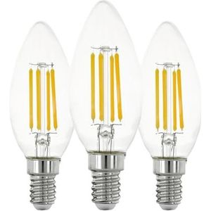 EGLO Set van 3 E14 filament LED lampen, Edison kaars gloeilampen voor retro verlichting, 7 watt per stuk, lichtbron warm wit, transparent, 2700k, C35, Ø 3,5 cm