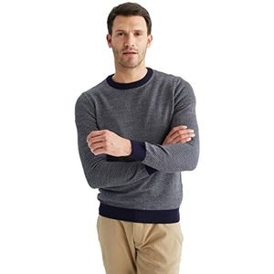 DeFacto Heren gebreide trui met lange mouwen en ronde hals sweater - slim fit trui voor heren tops (marineblauw, XXL), navy, XXL