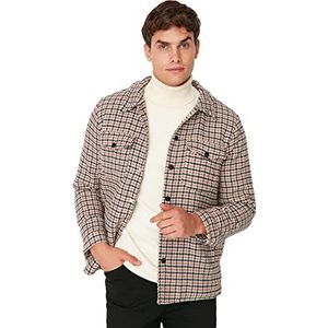 Trendyol Heren kraag geruite normale winterjas jas, Camel, M, Kameel, M