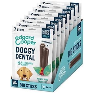 Edgard & Cooper Snacks 56 tandheelkundige stick, grote hond, natuurlijk, 8 x 7 kauwstokken, tandverzorging, munt en aardbeien, eenmaal per dag, caloriearm, lang kauwen efficiënt, frisse adem