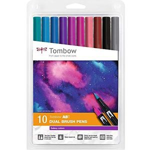 Tombow ABT Dual Brush Pen, Galaxy Colors, pen met twee punten, perfect voor handbelettering en bullet journal, wateroplosbaar, ABT-10C-3, set van 10