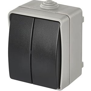 EMOS Waterdichte serieschakelaar met 2 wippen, dubbele schakelaar voor verlichting, grijs-zwarte kleur, 250 V/10 AX, kunststof, opbouw voor wandmontage, beschermingsklasse IP54 voor buiten