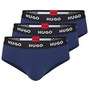 HUGO Hipbrief TrIPLETPACK Slips voor heren, van stretchkatoen met logo op de tailleband, New - Navy410, L