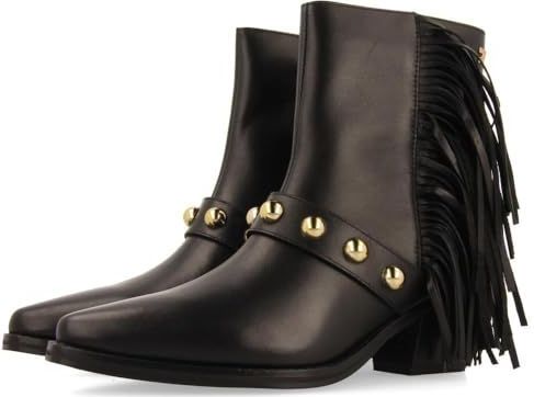Gioseppo - Clarksville - Enkellaarsjes - Zwart - Leer - Franjes en Studs