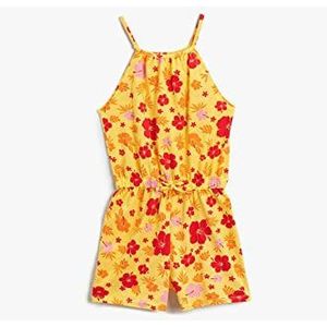 Koton Meisjesjurk met bloemenhouder, hals, shorts, jumpsuit, Geel design (1d5), 7-8 Jaren