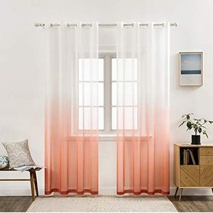 MIULEE Gordijnen transparante gordijnen kleurverloop voile vitrage set van 2 gordijnen met ogen decoratieve vitrage voor slaap- en woonkamer 145 x 140 cm (h x b) wit oranje