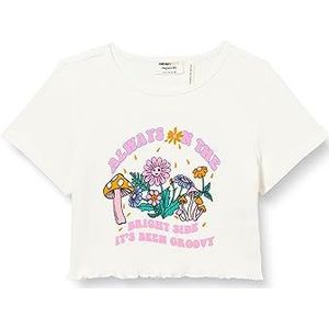 Koton Girls's T-shirt met korte mouwen, ronde hals, bedrukt geribbeld T-shirt, ecru (010), 5-6 Jaar