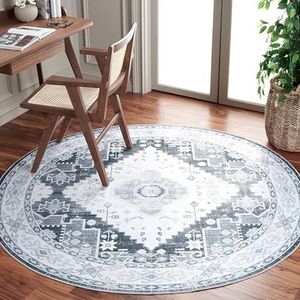 Safavieh Distressed Tapijt voor machinewasbaar en antislip, ideaal voor drukke bezochte ruimtes, Arizona Collection, korte pool, grijs en ivoor, 183 x 183 cm
