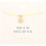 Depesche 11837-010 - Armband in geel ""Today is the perfect day to be happy."" met gouden bedel en sierparel, variabele lengte, ideaal als geschenkidee