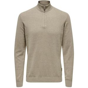 ONLY & SONS Onsloui Reg 12 Mel Half Zip Knit Noos, Desert Taupe, XS