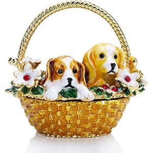 YU FENG Puppy Bloem Mand Snuisterij Dozen Scharnierende Steentjes Juwelen Geschilderd Geëmailleerd Collectible Hond Dier Beeldje Sieraden Houder Doos